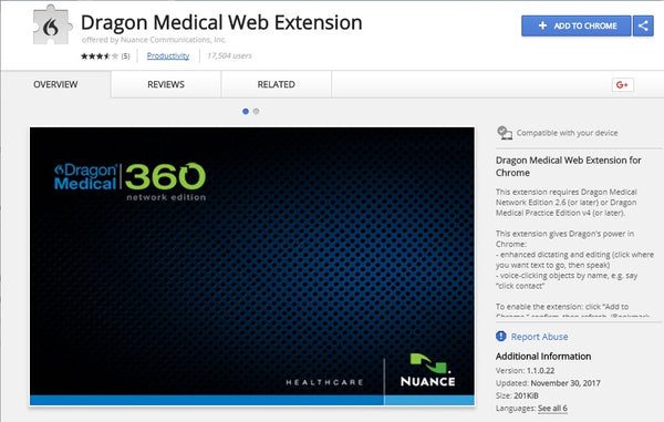 Dragon Medical Practice Edition 4 Web Extension for Chrome